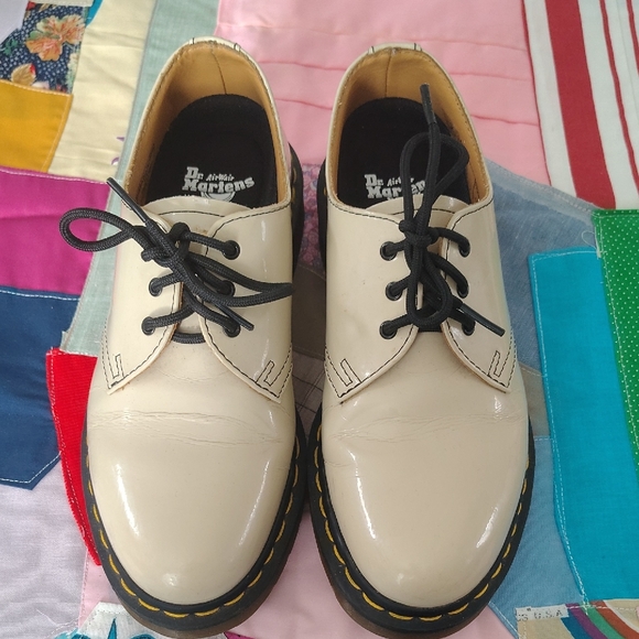 Dr. Martens Shoes - Dr. Martens 1461 Cream Patent 3-Eye Oxford with Black Laces